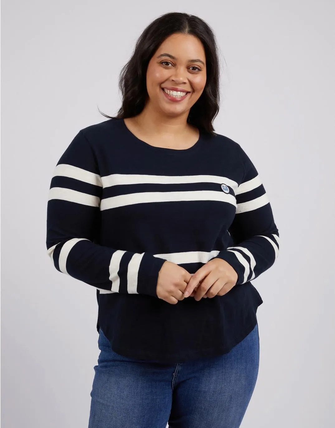 Allegra Long Sleeve Tee - Navy/Vintage White Stripe