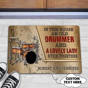 An Old Drummer And A Lovely Lady Personalized Name 3D Doormat 1