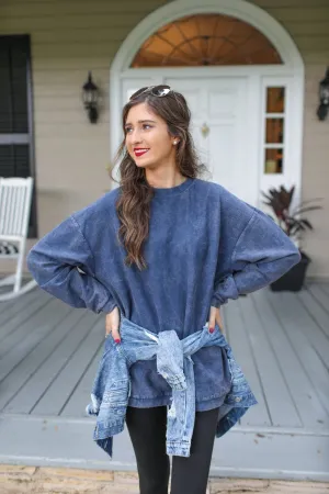 Andy Vintage Corded Pullover in Navy