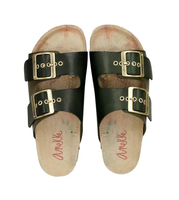 Anekke Black and Olive Leather Bio Buckle Sandals