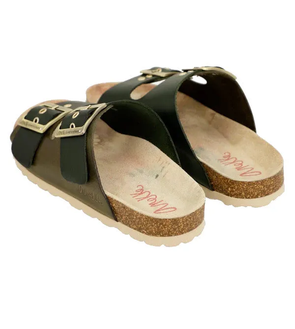 Anekke Black and Olive Leather Bio Buckle Sandals