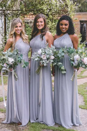 Anneprom One-Shoulder Floor-Length Open Back Lavender Chiffon Bridesmaid Dress APB0073