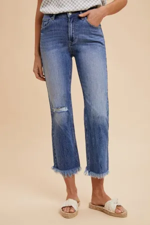 Annie Wear Distressed Raw Hem Straight Leg Cropped Jeans