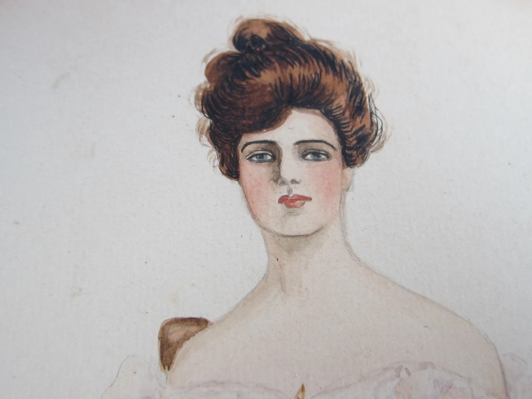 Antique Harrison Fisher Girl Style Gouache Painting