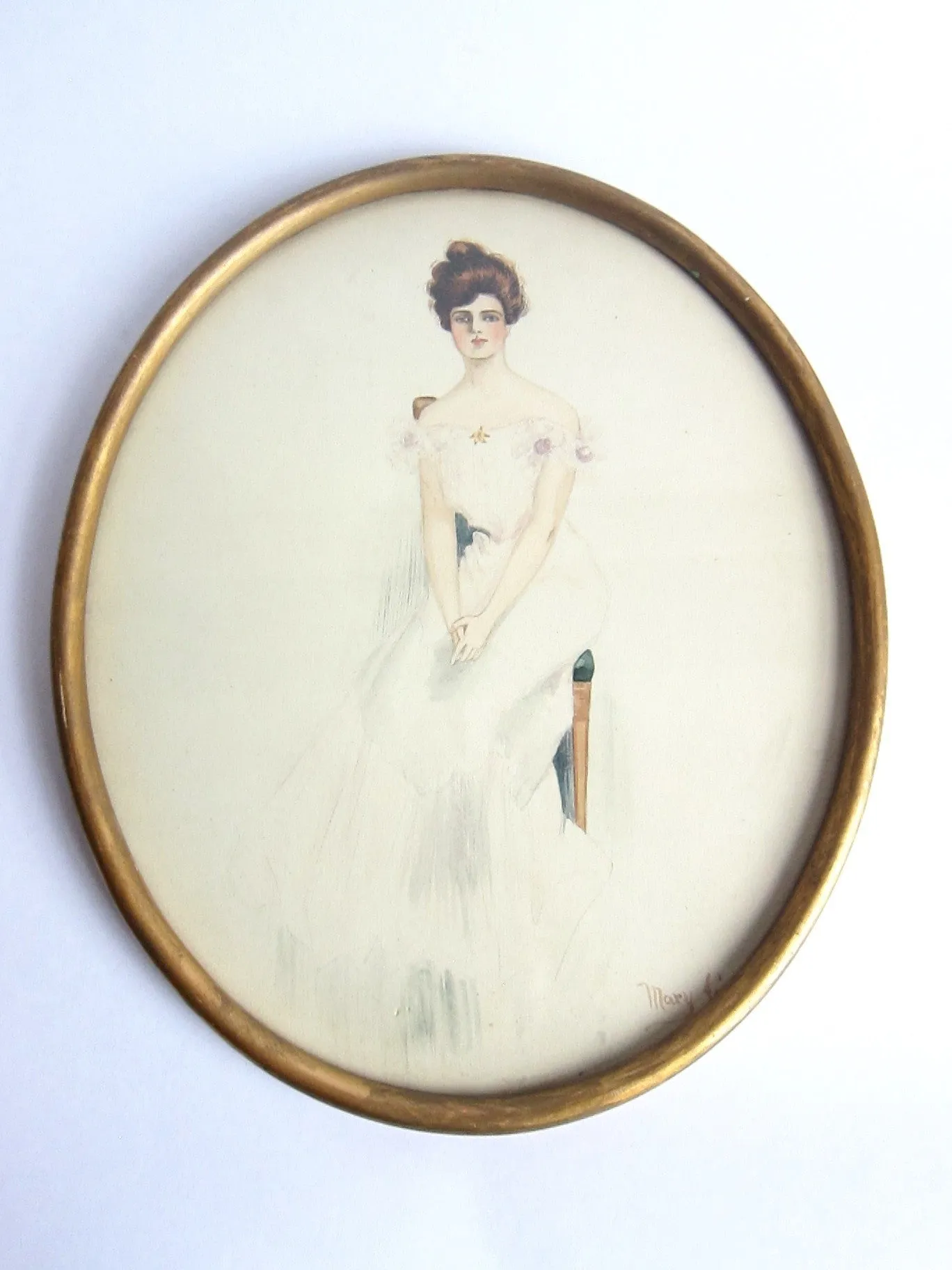 Antique Harrison Fisher Girl Style Gouache Painting
