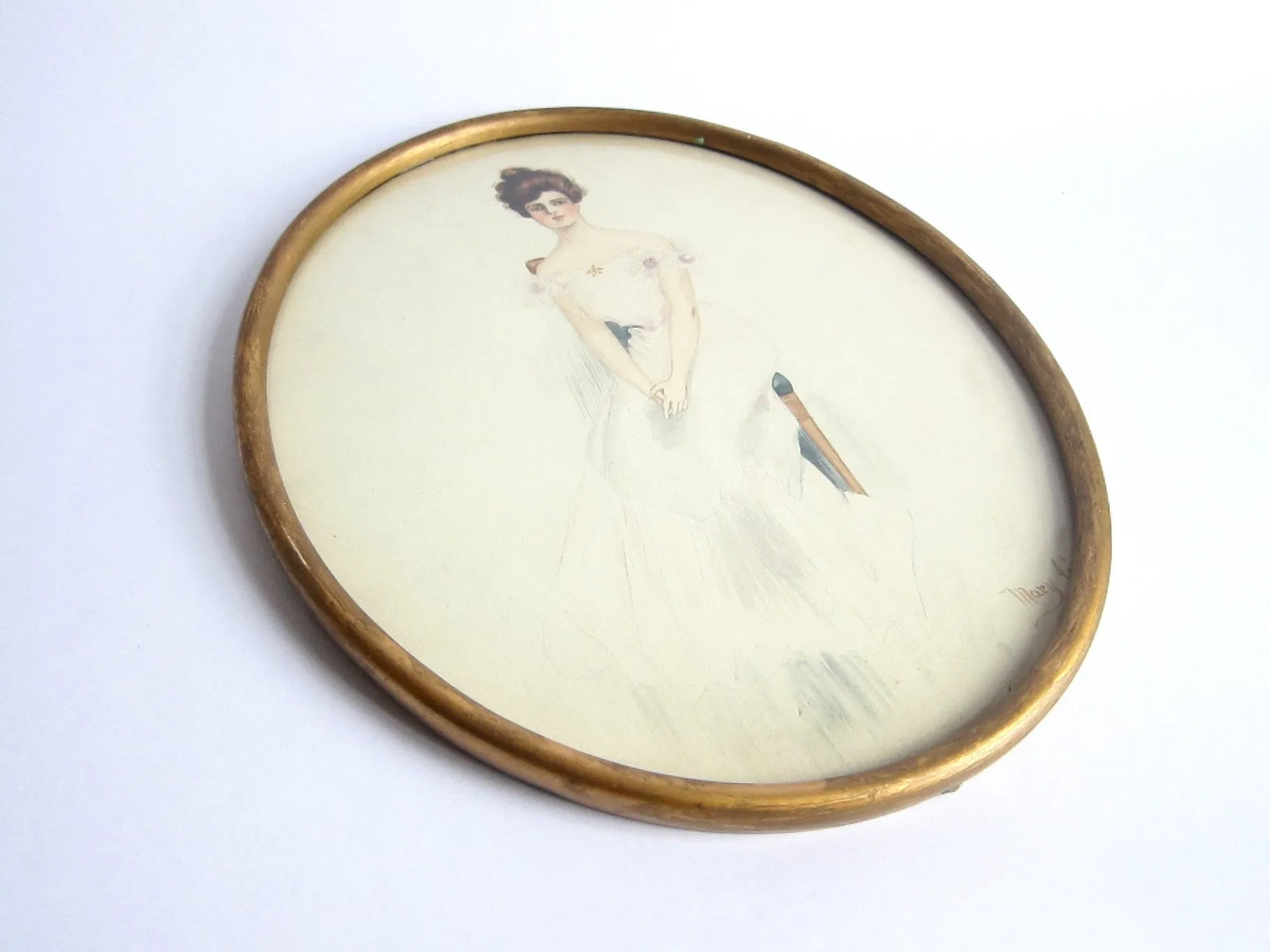 Antique Harrison Fisher Girl Style Gouache Painting