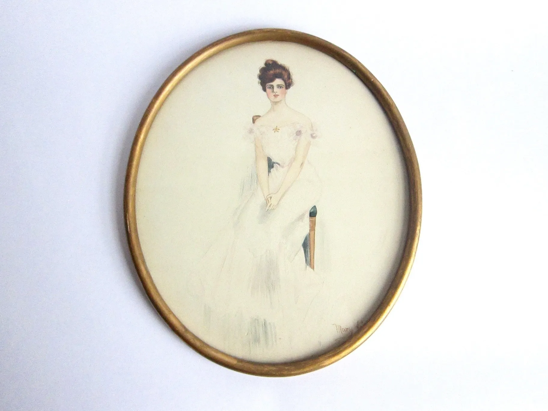 Antique Harrison Fisher Girl Style Gouache Painting