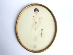 Antique Harrison Fisher Girl Style Gouache Painting