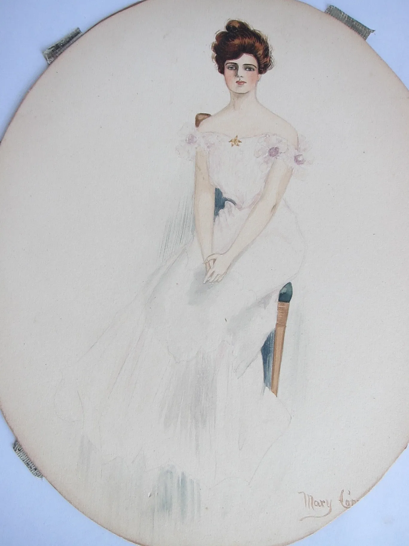 Antique Harrison Fisher Girl Style Gouache Painting