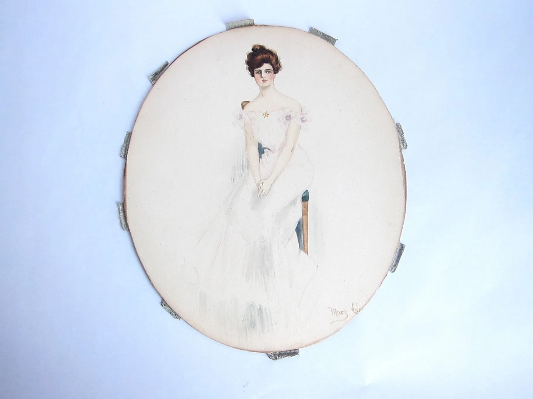 Antique Harrison Fisher Girl Style Gouache Painting