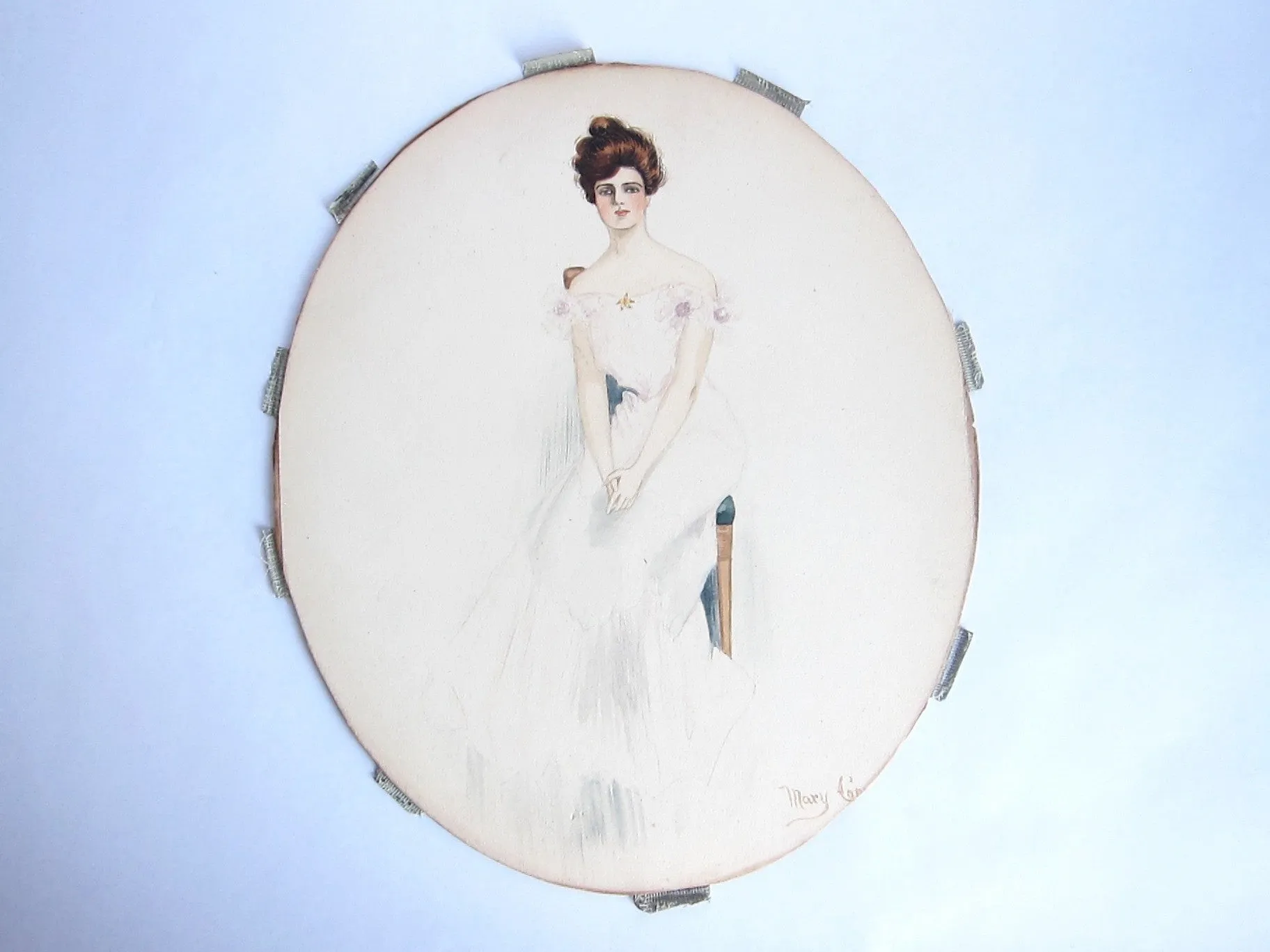 Antique Harrison Fisher Girl Style Gouache Painting