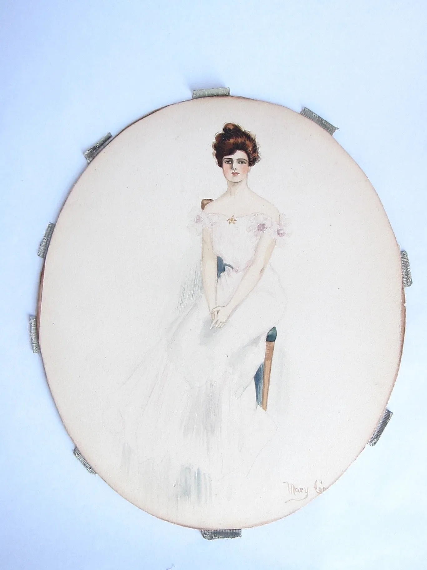 Antique Harrison Fisher Girl Style Gouache Painting