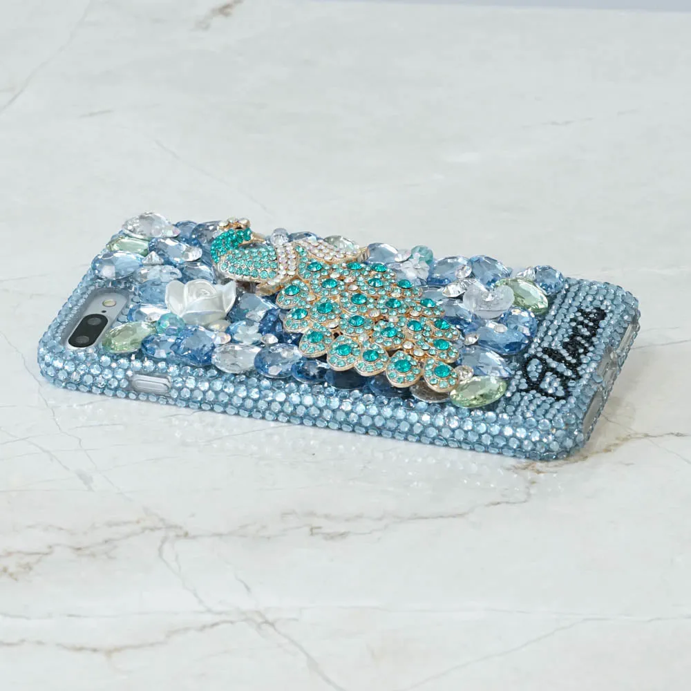 Aqua Peacock Personalized Name & Initials Design (style PN_1083)