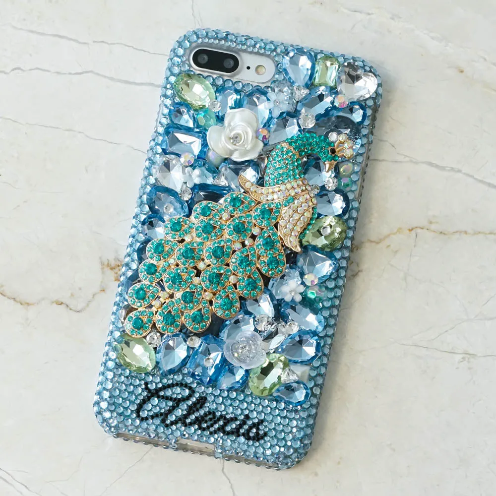 Aqua Peacock Personalized Name & Initials Design (style PN_1083)