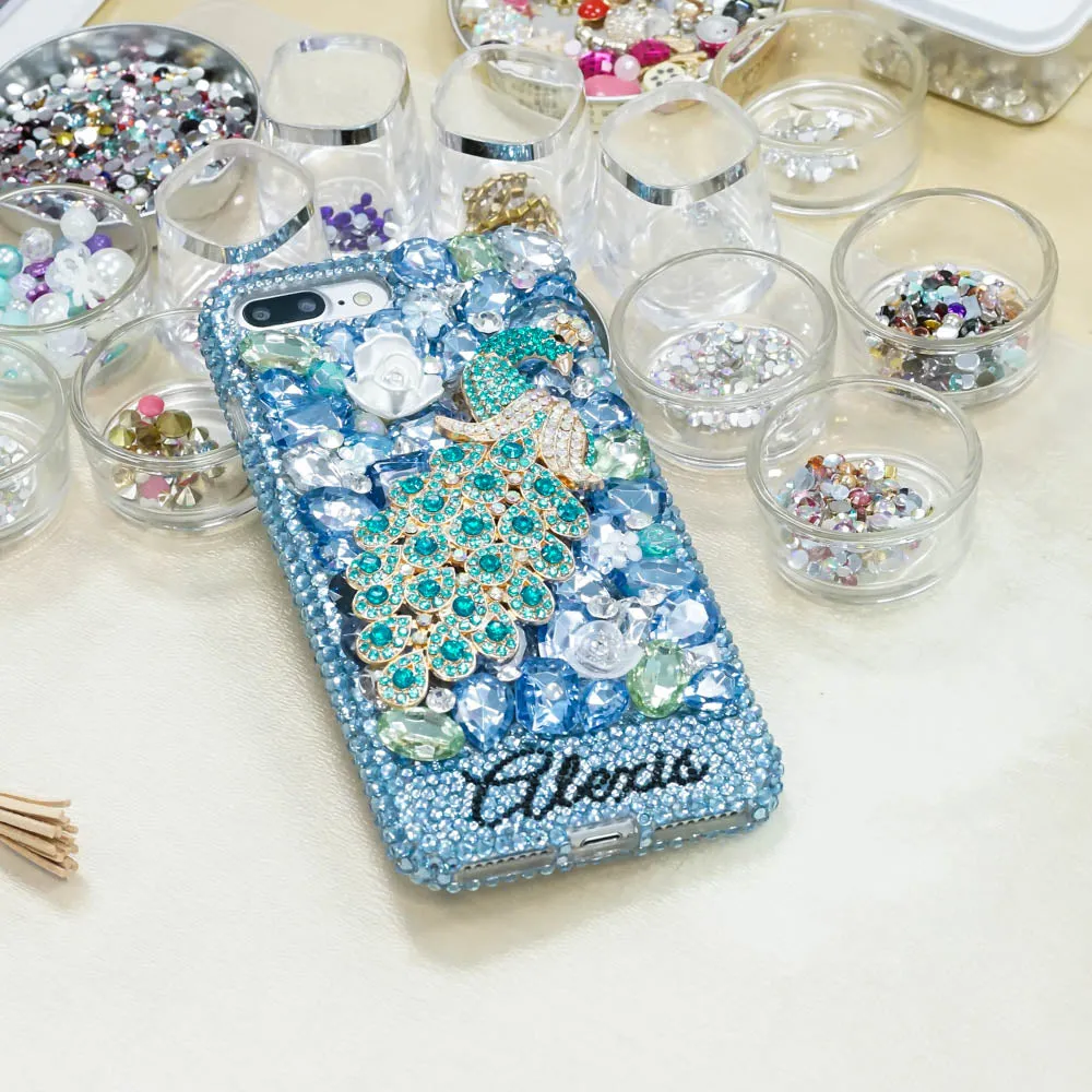 Aqua Peacock Personalized Name & Initials Design (style PN_1083)