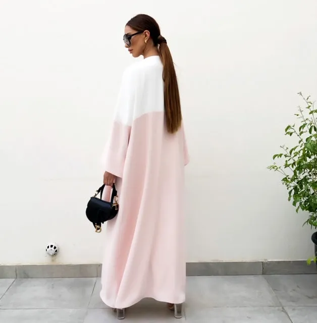 AW19 WATERFALL PINK CREPE COLOUR BLOCK ABAYA