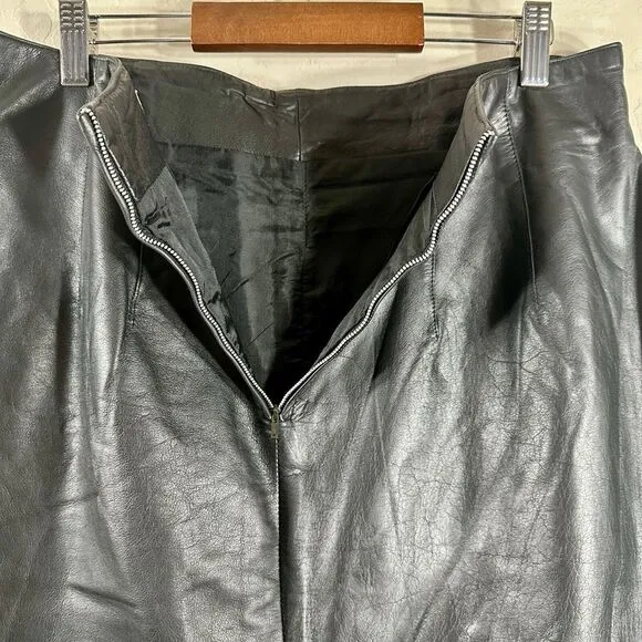 Axiom Women's Skirt Vintage Genuine Leather Black Classy Flare A-Line Size 15/16