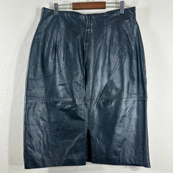 Axiom Women's Skirt Vintage Genuine Leather Black Classy Flare A-Line Size 15/16
