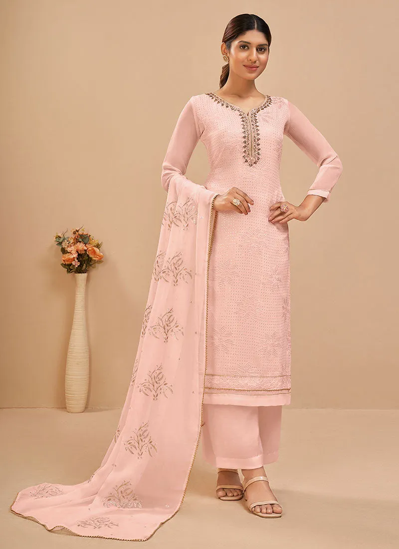 Baby Pink Multi Embroidered Pakistani Pant Style Suit