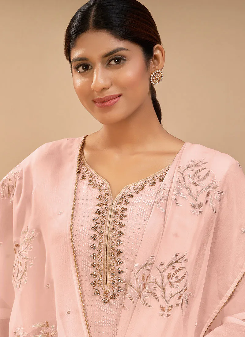 Baby Pink Multi Embroidered Pakistani Pant Style Suit