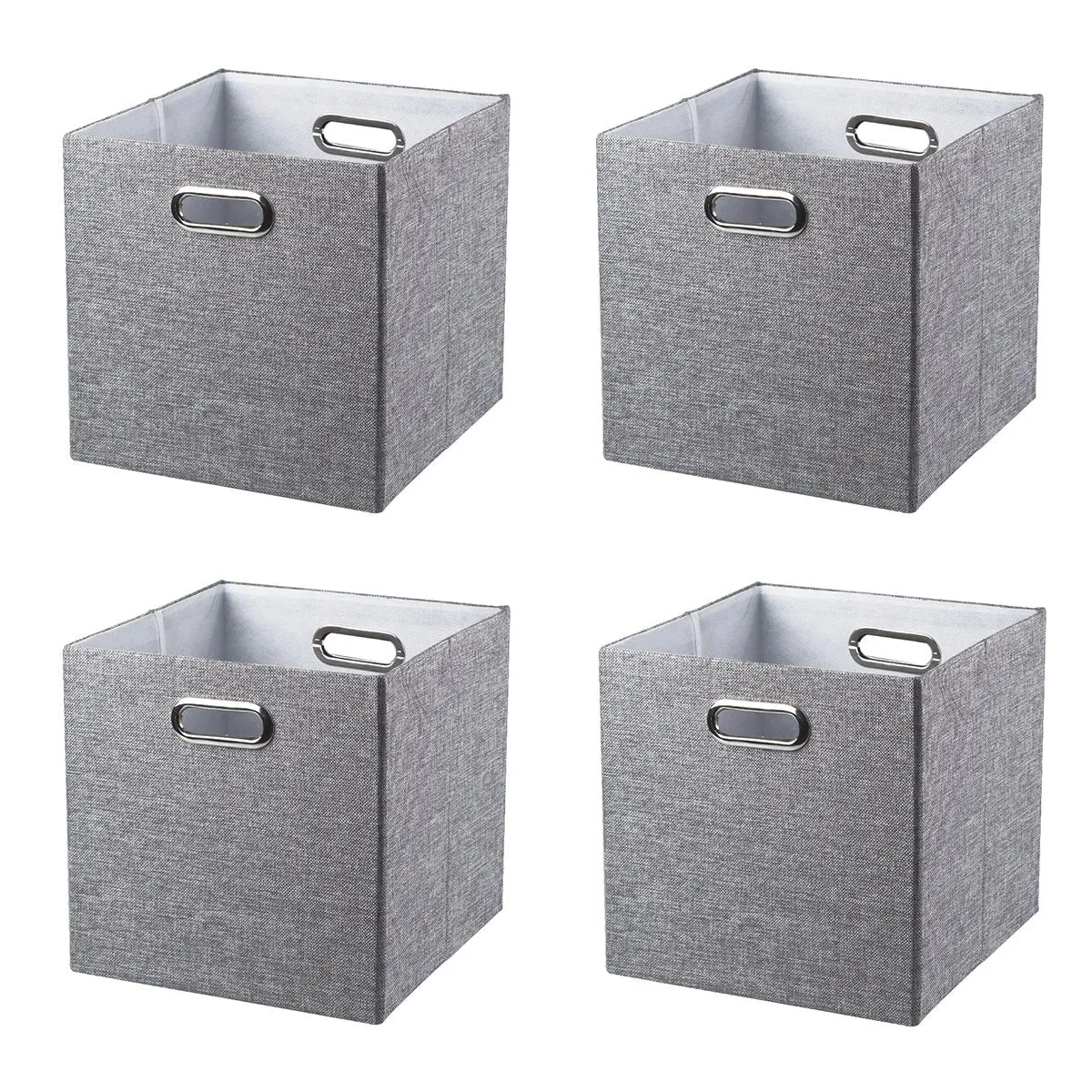 BAIST Fabric Storage Cubes,Fancy Big Collapsible Linen Bed Drawer Closet Storage Baskets Bins Organizers for Playroom Books Toys School Days-Set of 4,Gray Linen with Silver Metallic Sparkles