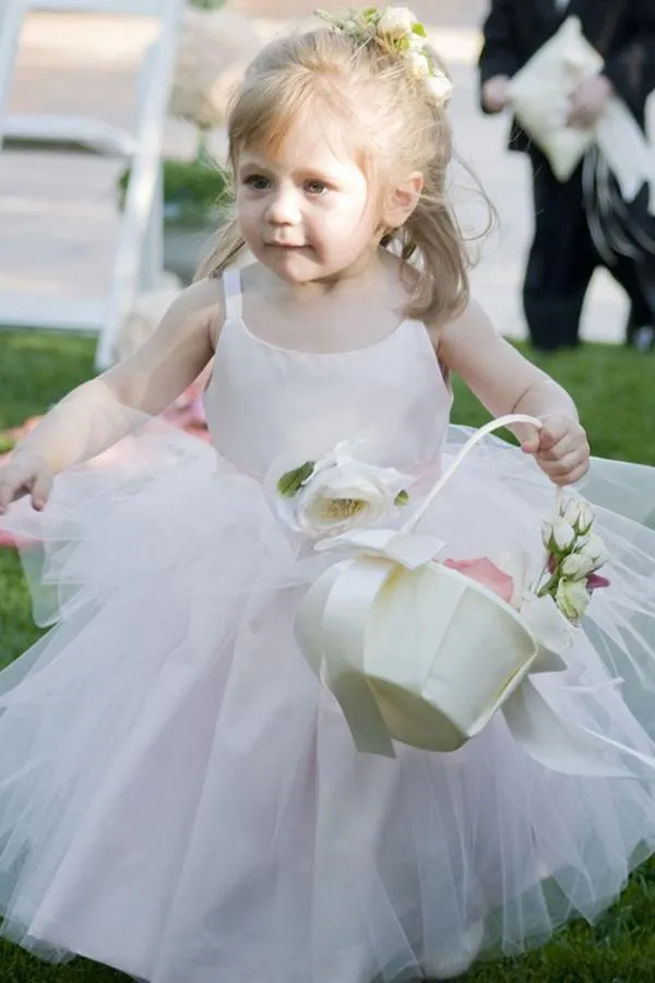 Ball Gown Tulle Elastic Woven Satin Ankle-length Flower Girl Dresses OHR020