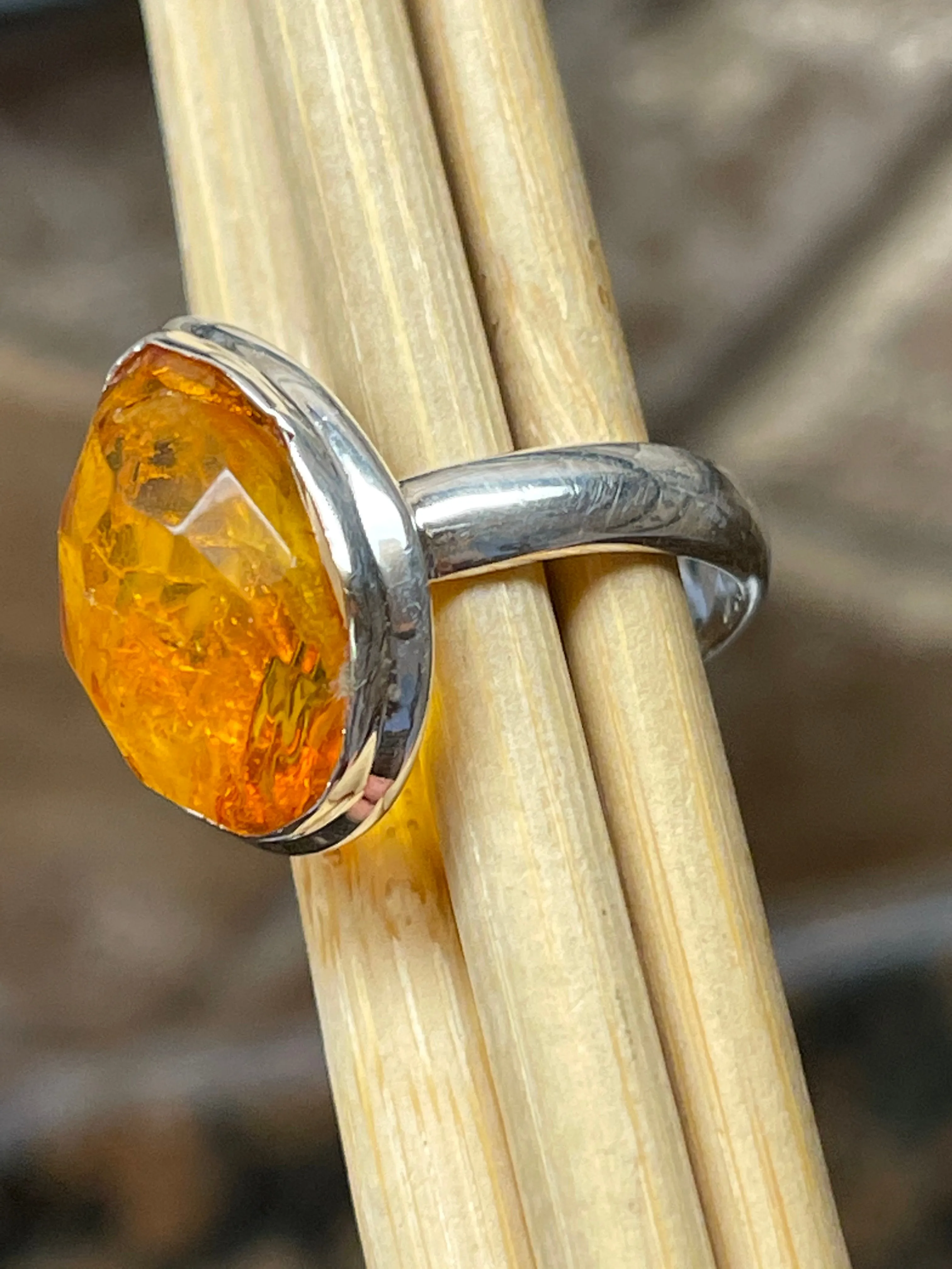 Baltic Amber 925 Solid Sterling Silver Ring Size 67.5