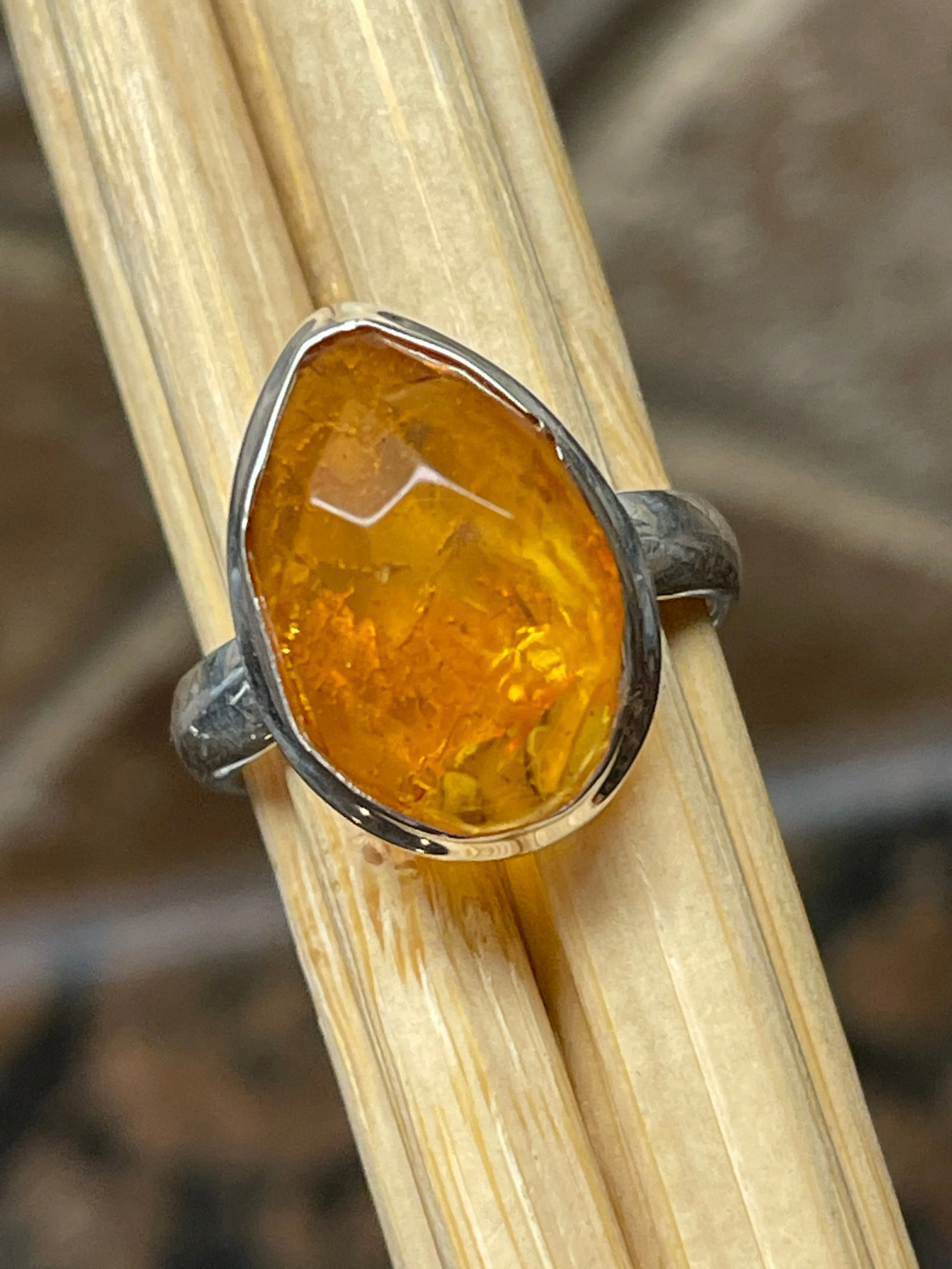 Baltic Amber 925 Solid Sterling Silver Ring Size 67.5
