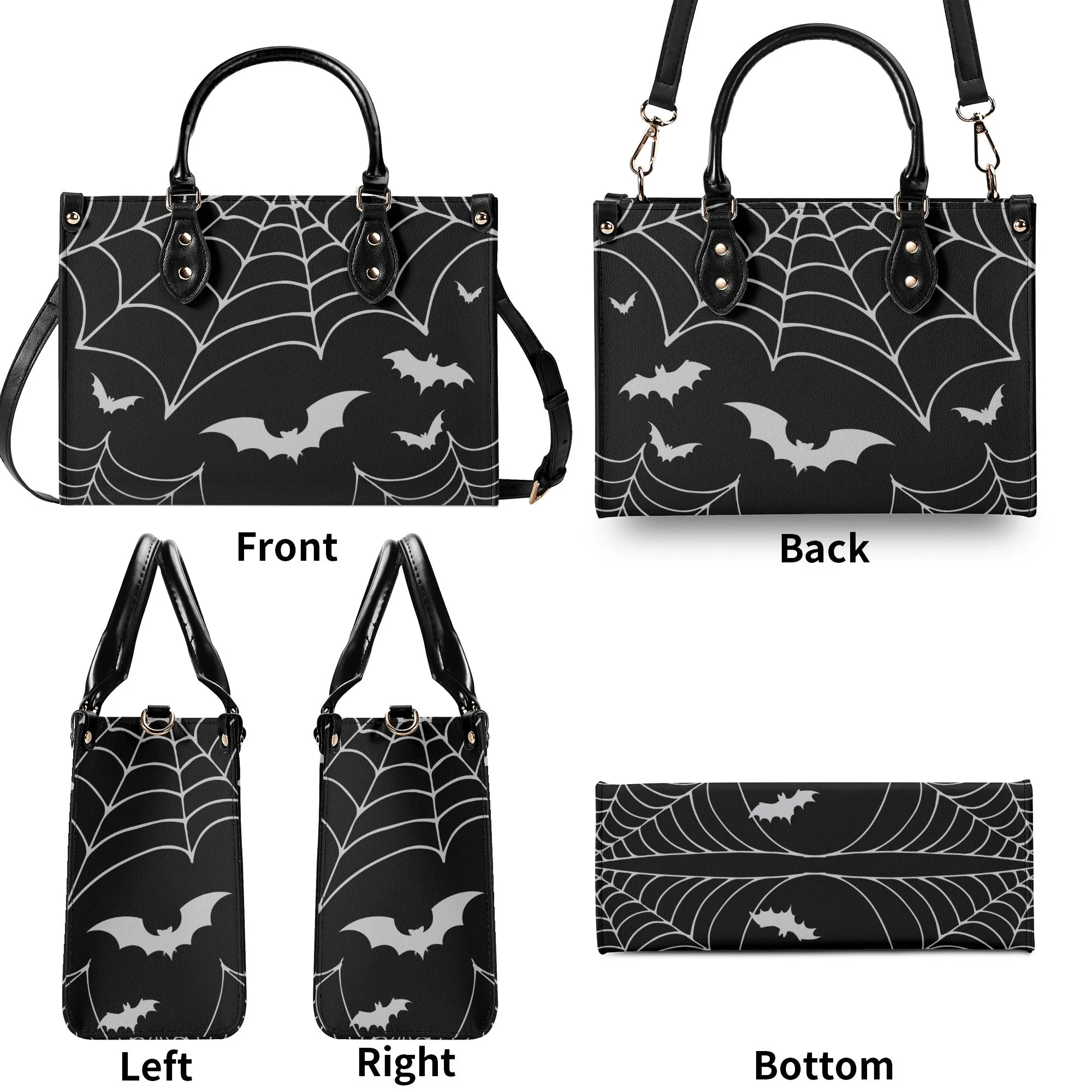 Bats & Spiderwebs Goth Luxury Women PU Leather Handbag