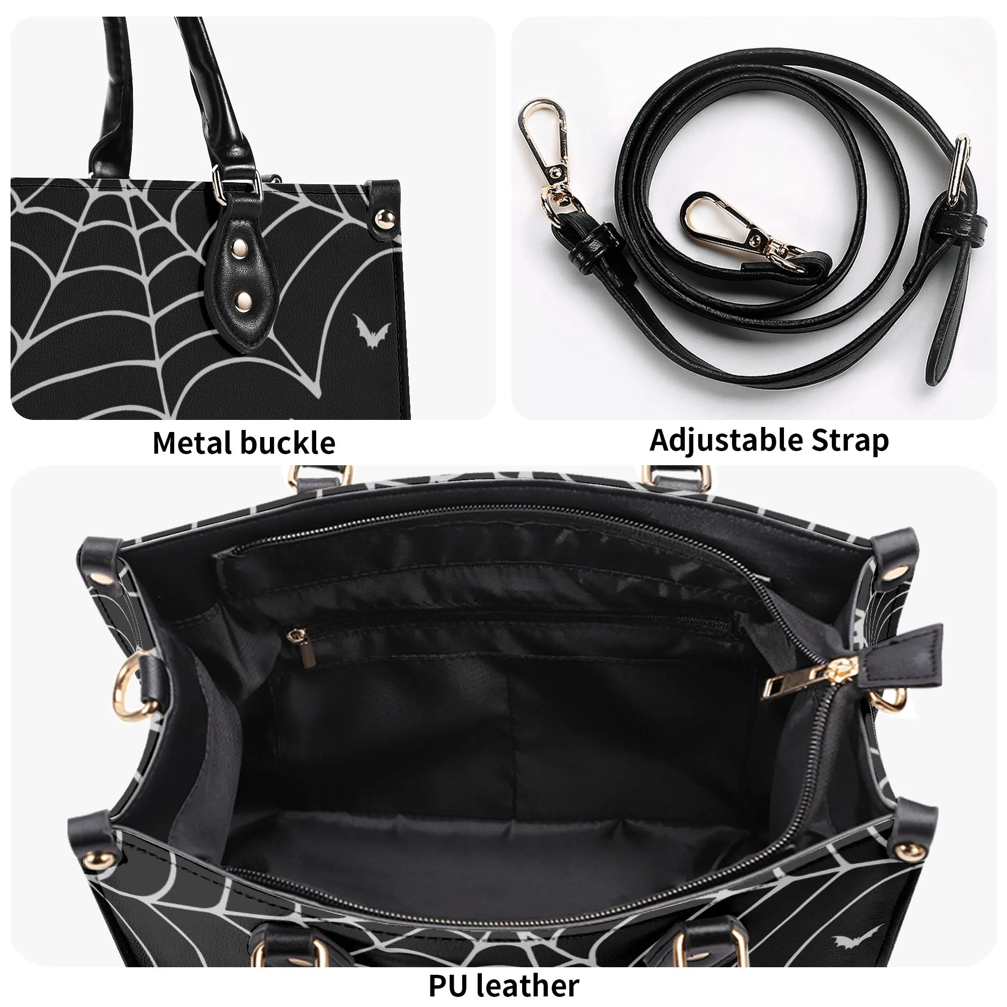 Bats & Spiderwebs Goth Luxury Women PU Leather Handbag