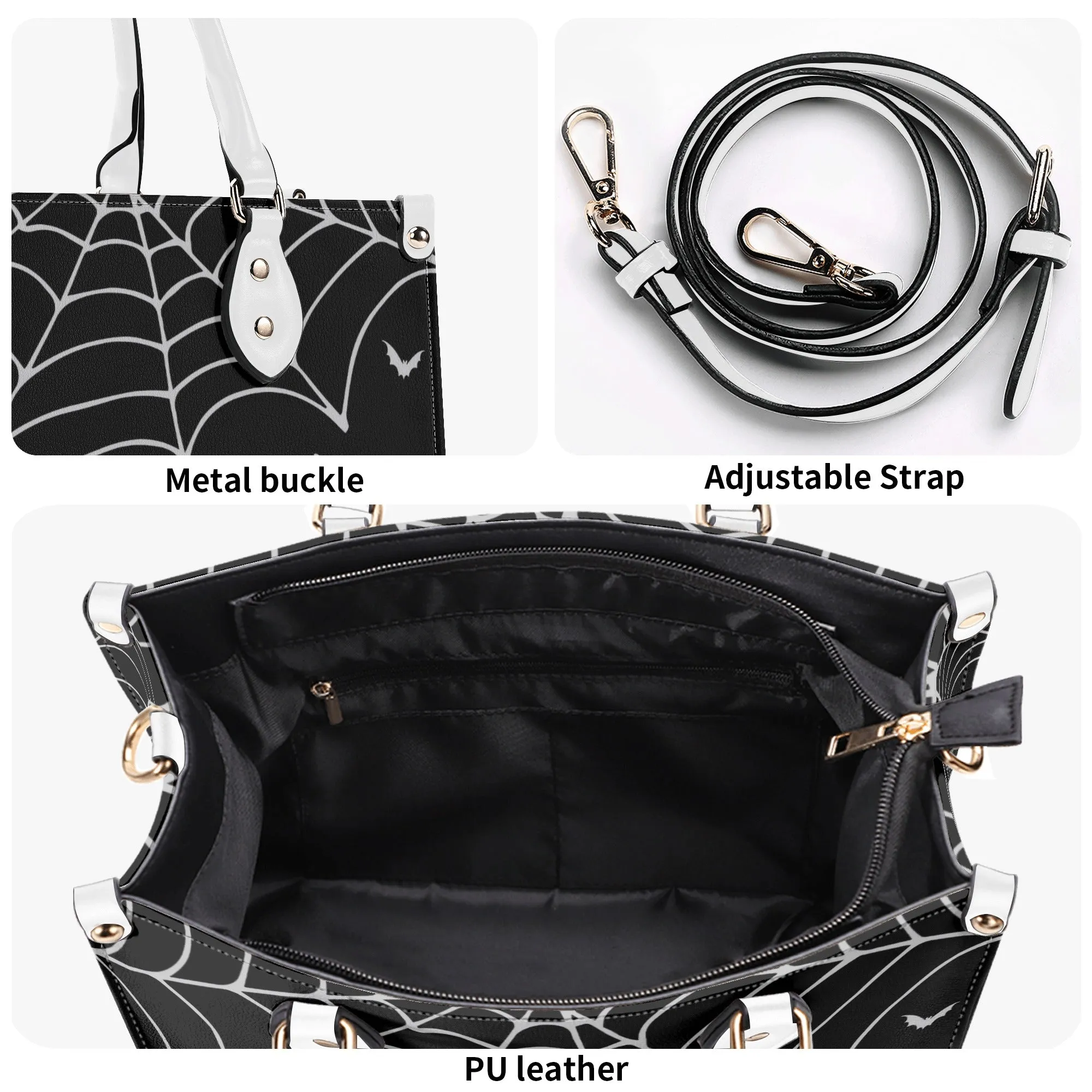 Bats & Spiderwebs Goth Luxury Women PU Leather Handbag
