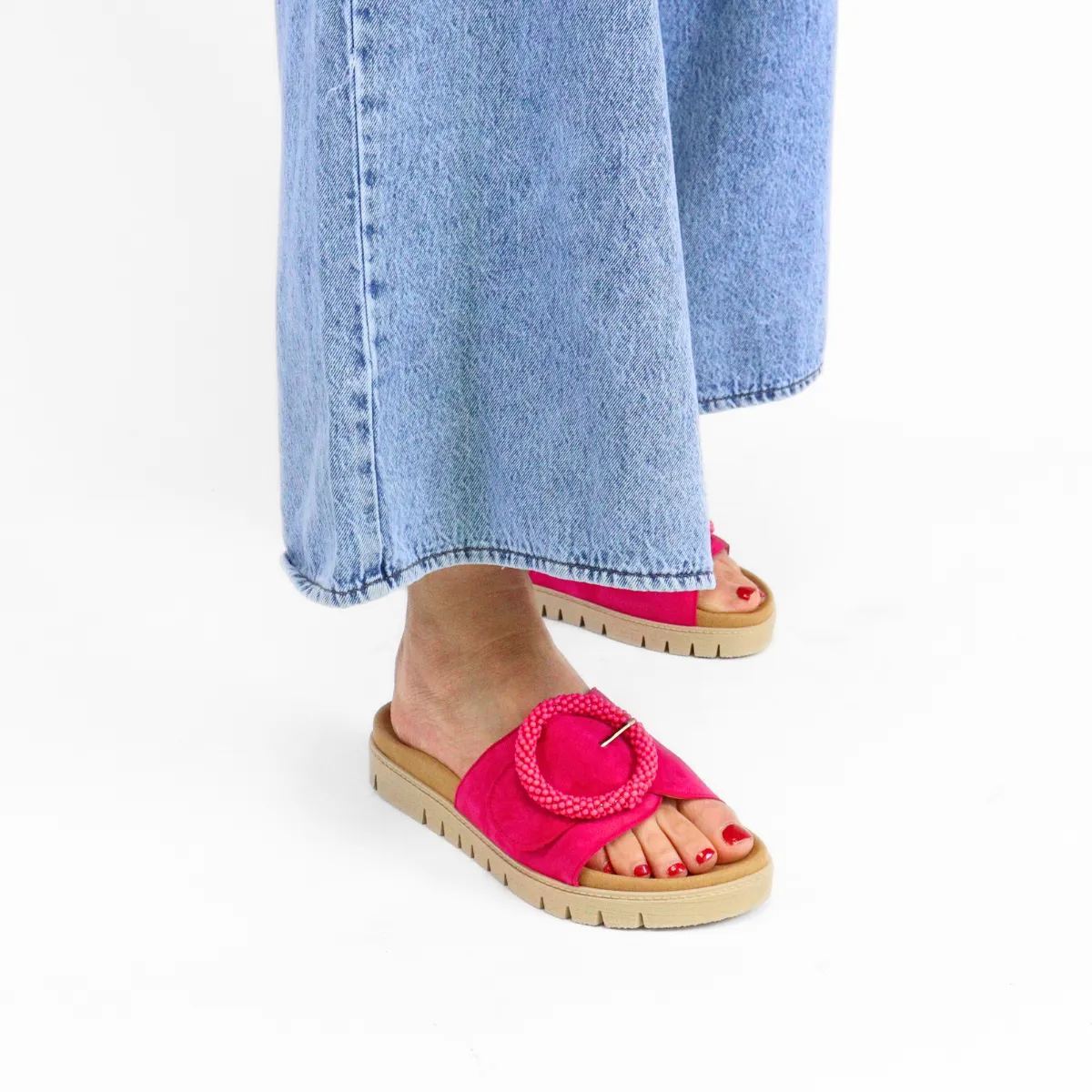 Beaded Buckle Sandal Fuchsia