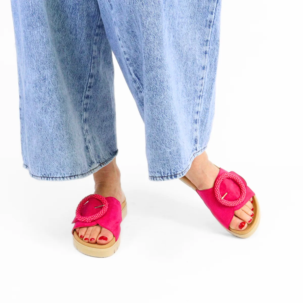 Beaded Buckle Sandal Fuchsia