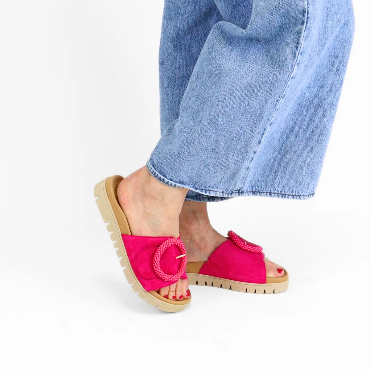 Beaded Buckle Sandal Fuchsia