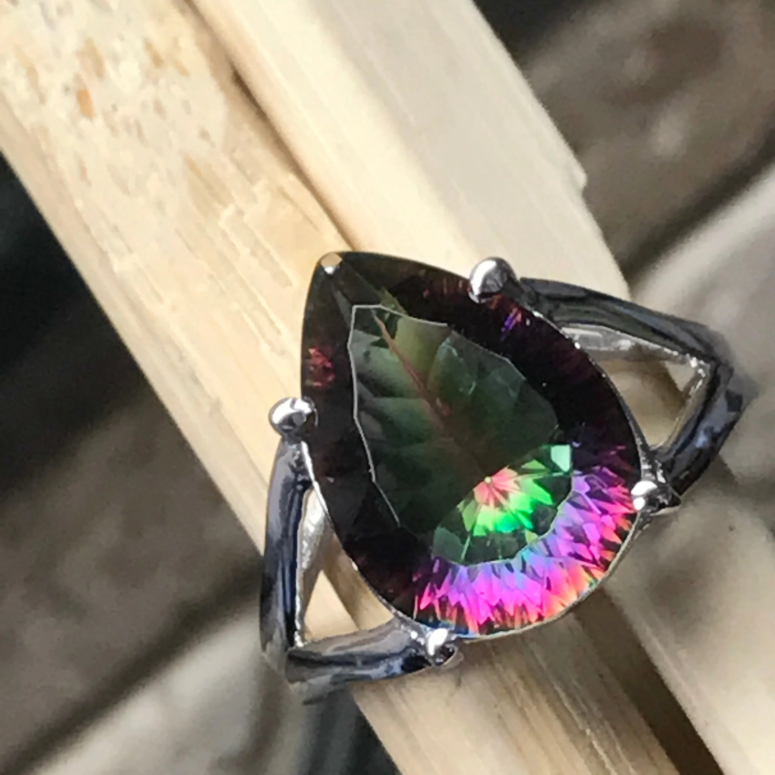 Beautiful 2.5ct Mystic Topaz 925 Solid Sterling Silver Ring Size 5, 6, 7, 8, 9