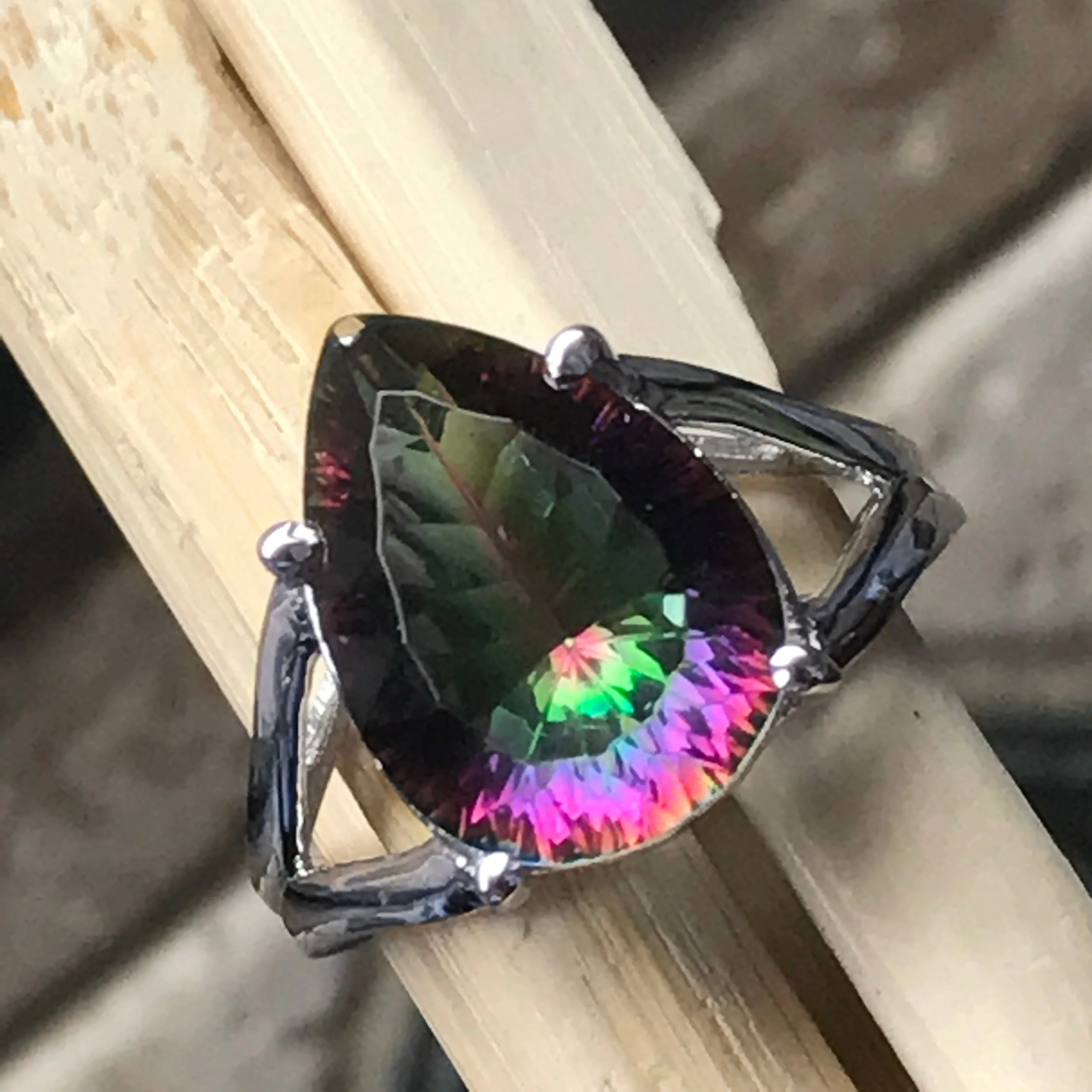 Beautiful 2.5ct Mystic Topaz 925 Solid Sterling Silver Ring Size 5, 6, 7, 8, 9