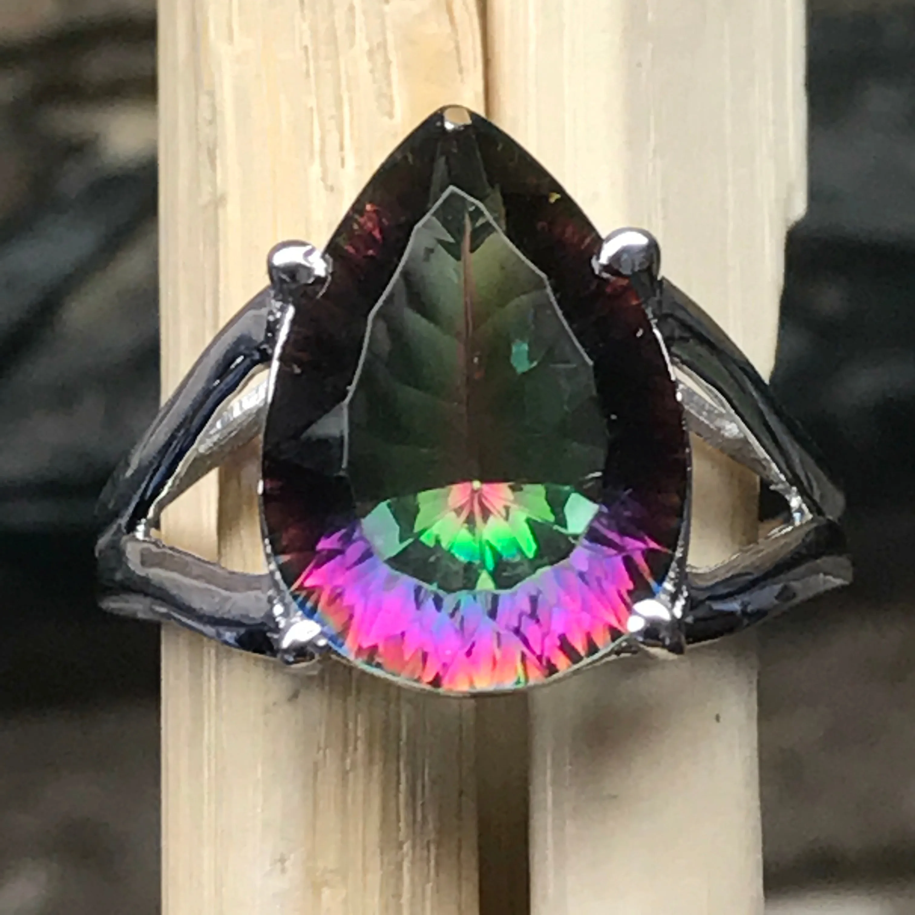 Beautiful 2.5ct Mystic Topaz 925 Solid Sterling Silver Ring Size 5, 6, 7, 8, 9