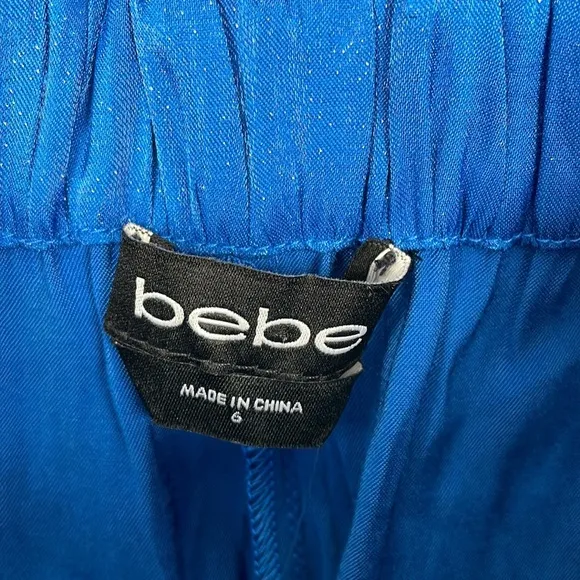 Bebe foiled paper bag shorts women's size 6 front pocket cuff hem detached belt