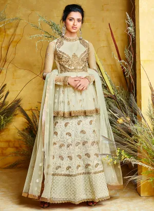 Beige Peplum Style Lehenga Suit