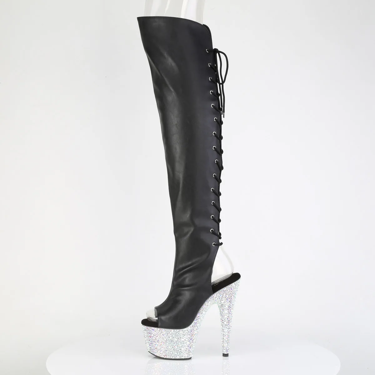 BEJEWELED-3019MS-7  Black Faux Leather/Silver AB RS