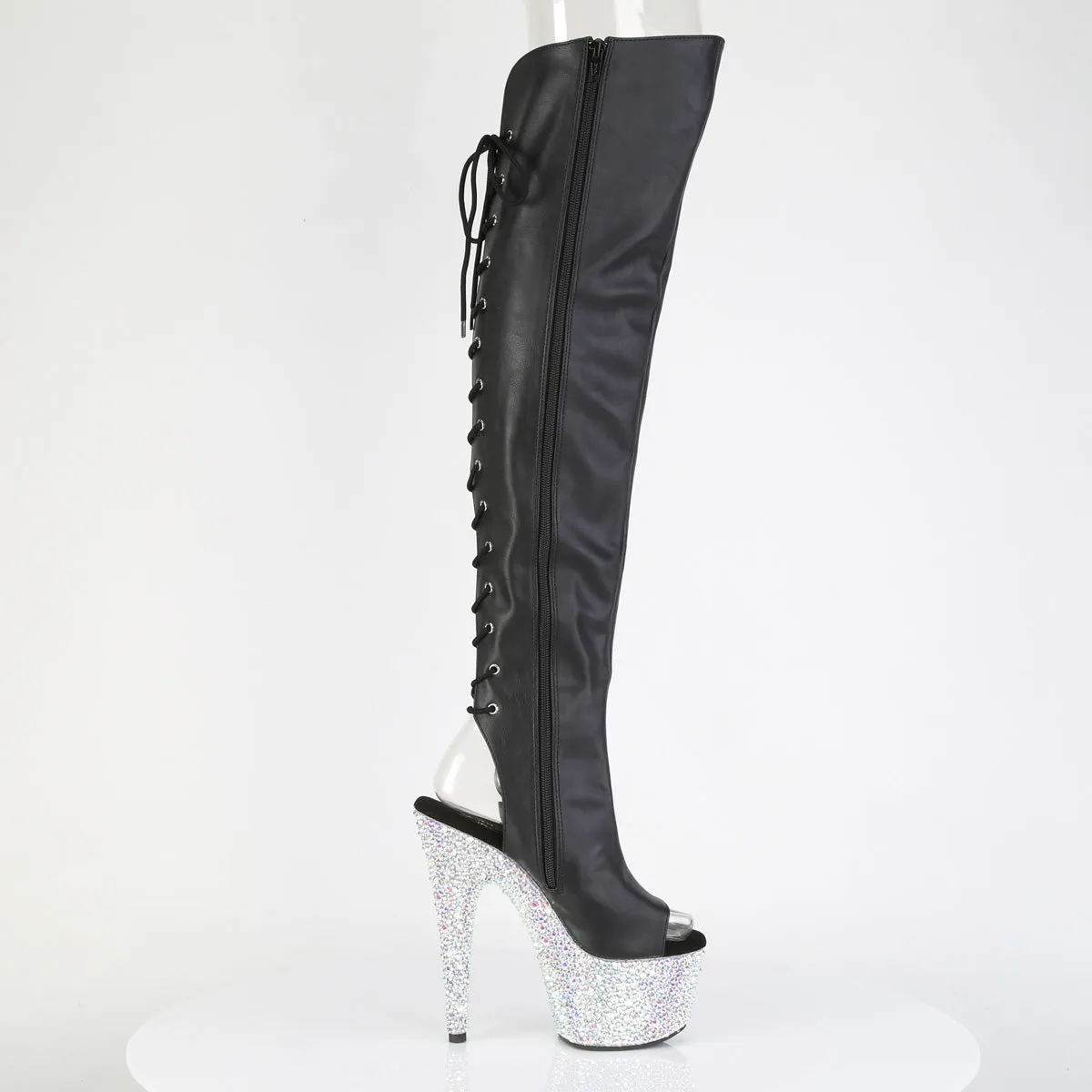 BEJEWELED-3019MS-7  Black Faux Leather/Silver AB RS