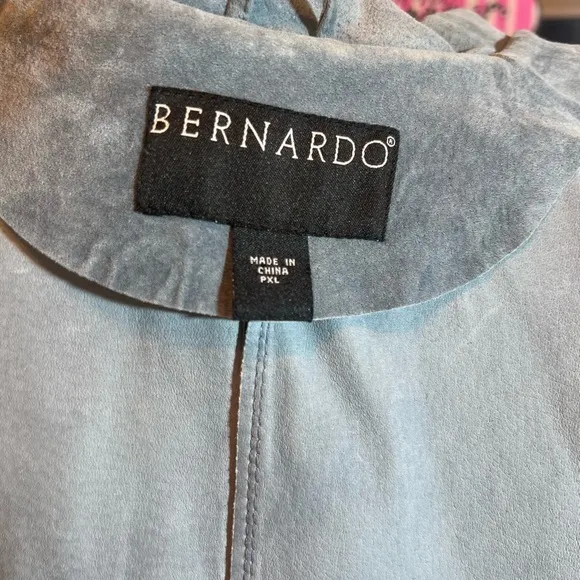 Bernardo vintage blue leather suede button up collar jacket size large