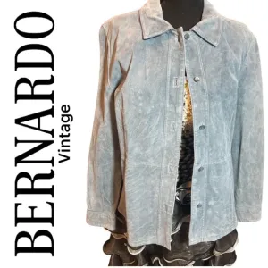 Bernardo vintage blue leather suede button up collar jacket size large