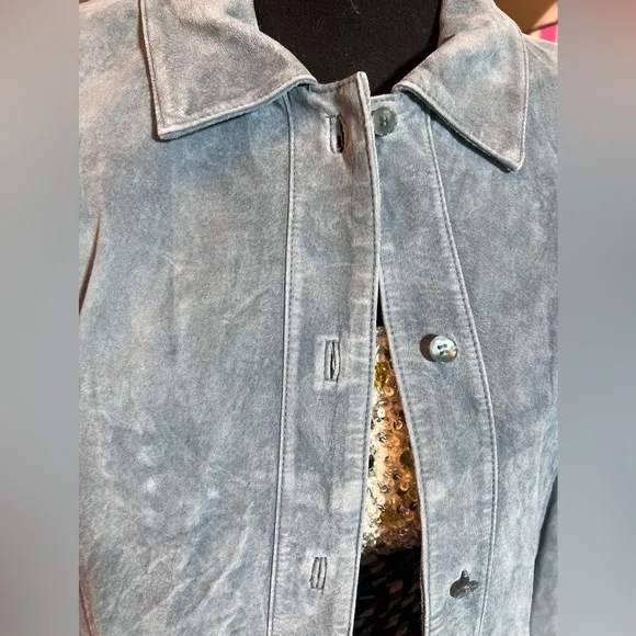 Bernardo vintage blue leather suede button up collar jacket size large