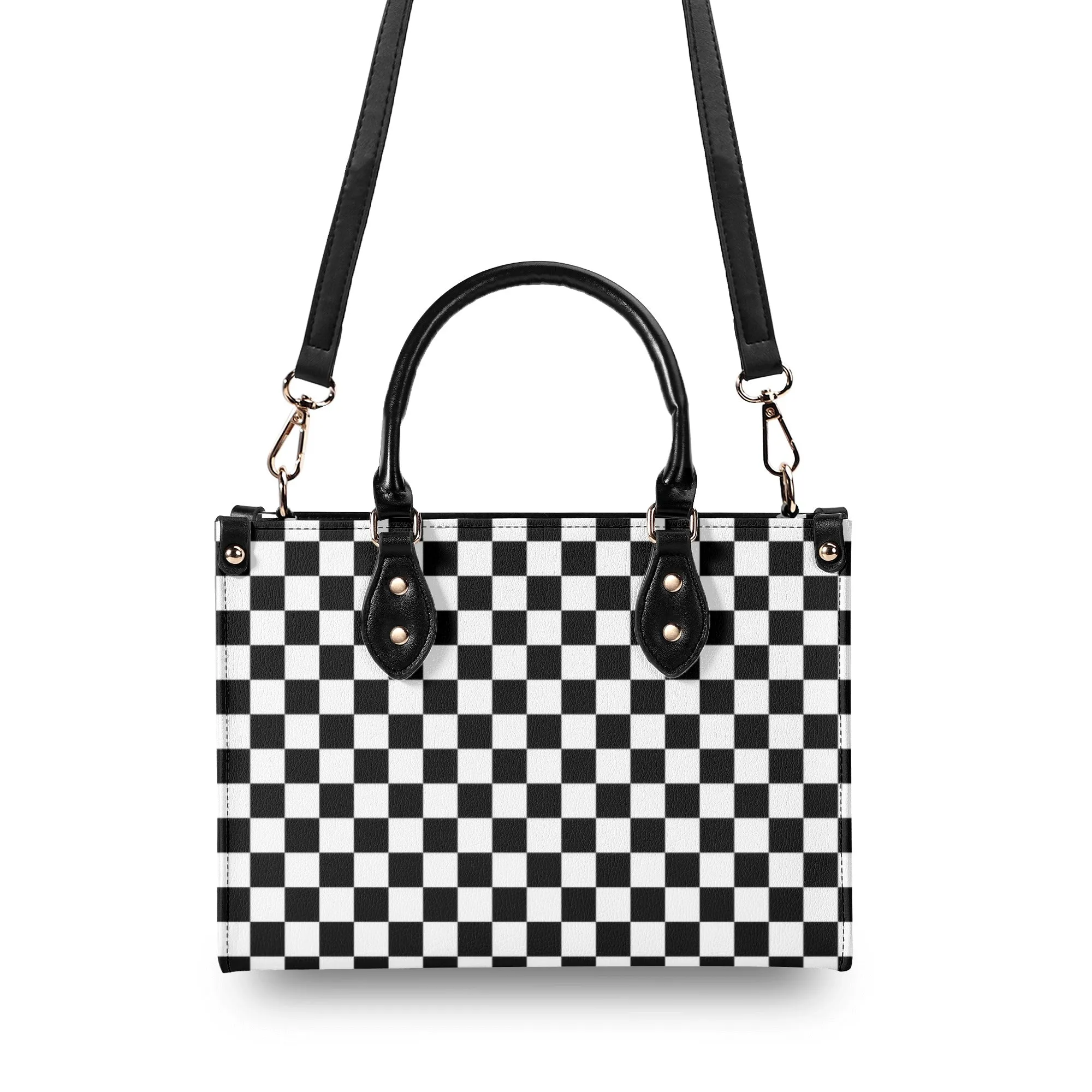 Black & White Checkered Luxury Women PU Leather Handbag