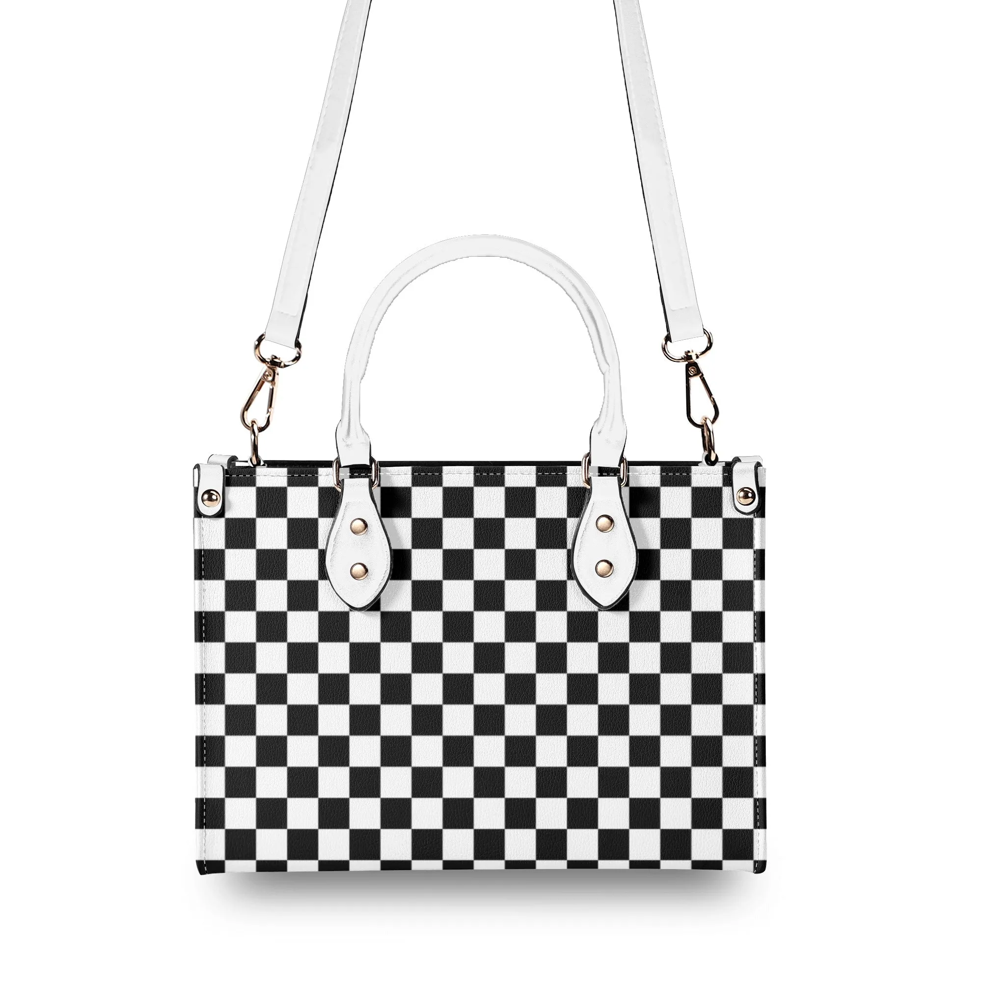 Black & White Checkered Luxury Women PU Leather Handbag