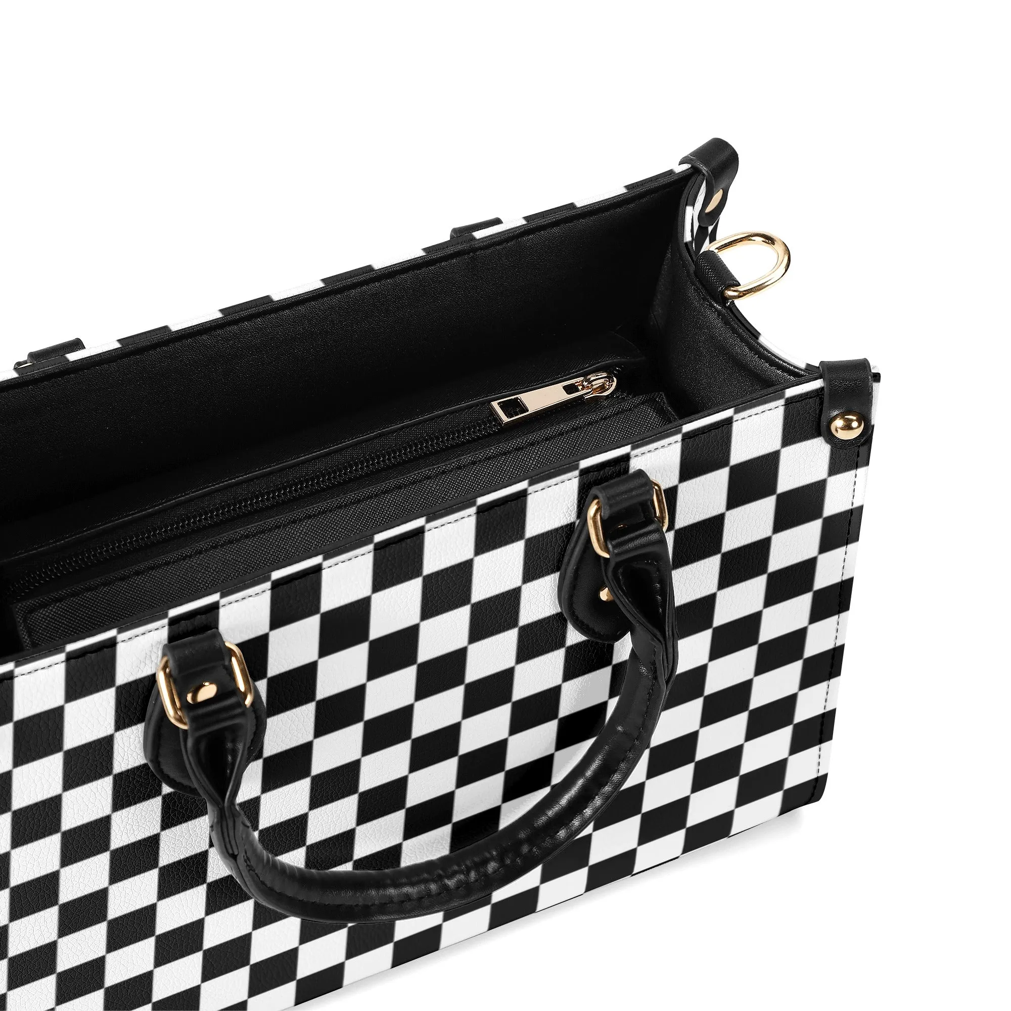 Black & White Checkered Luxury Women PU Leather Handbag