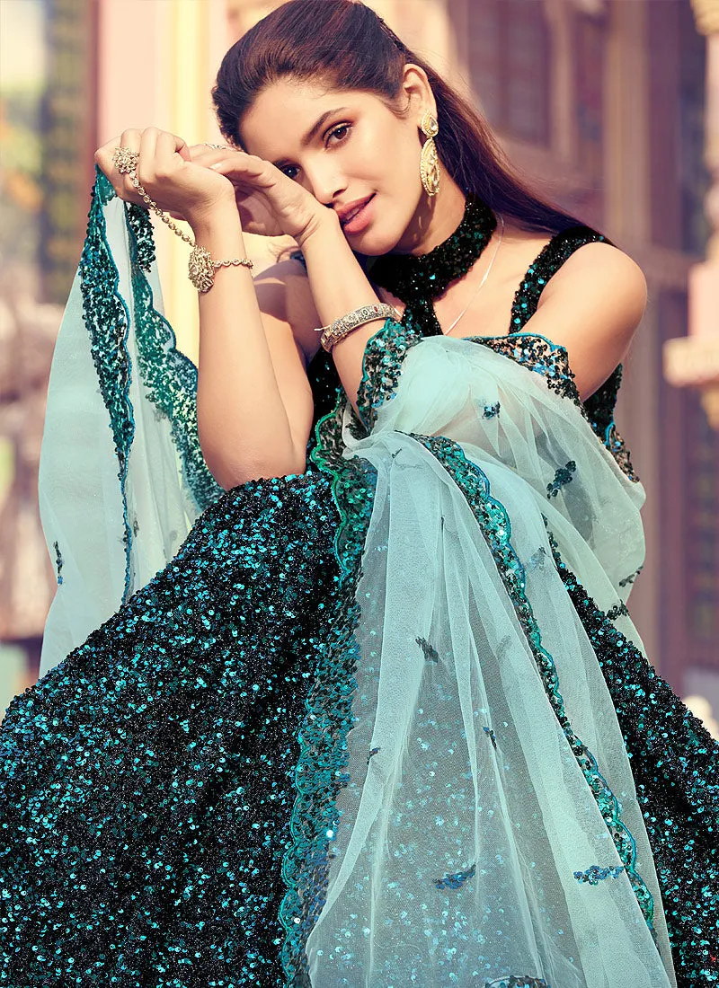 Black And Blue Sequence Embroidered Lehenga Choli