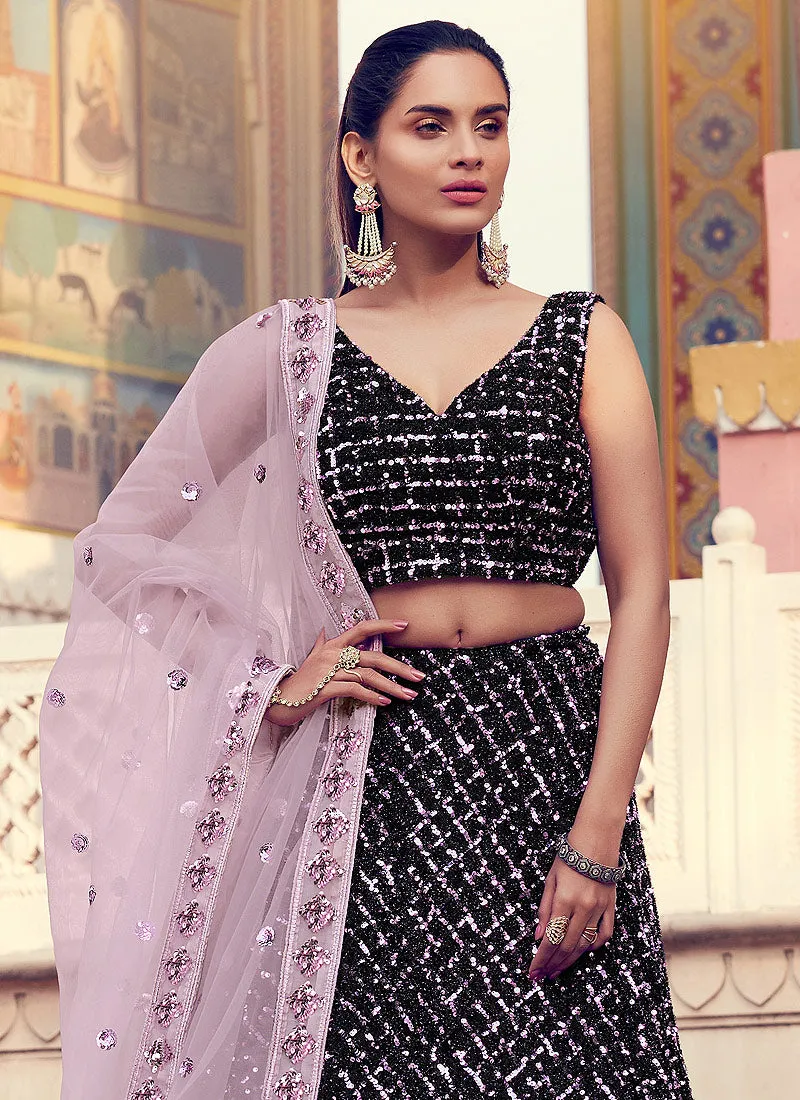 Black And Purple Sequence Embroidered Lehenga Choli