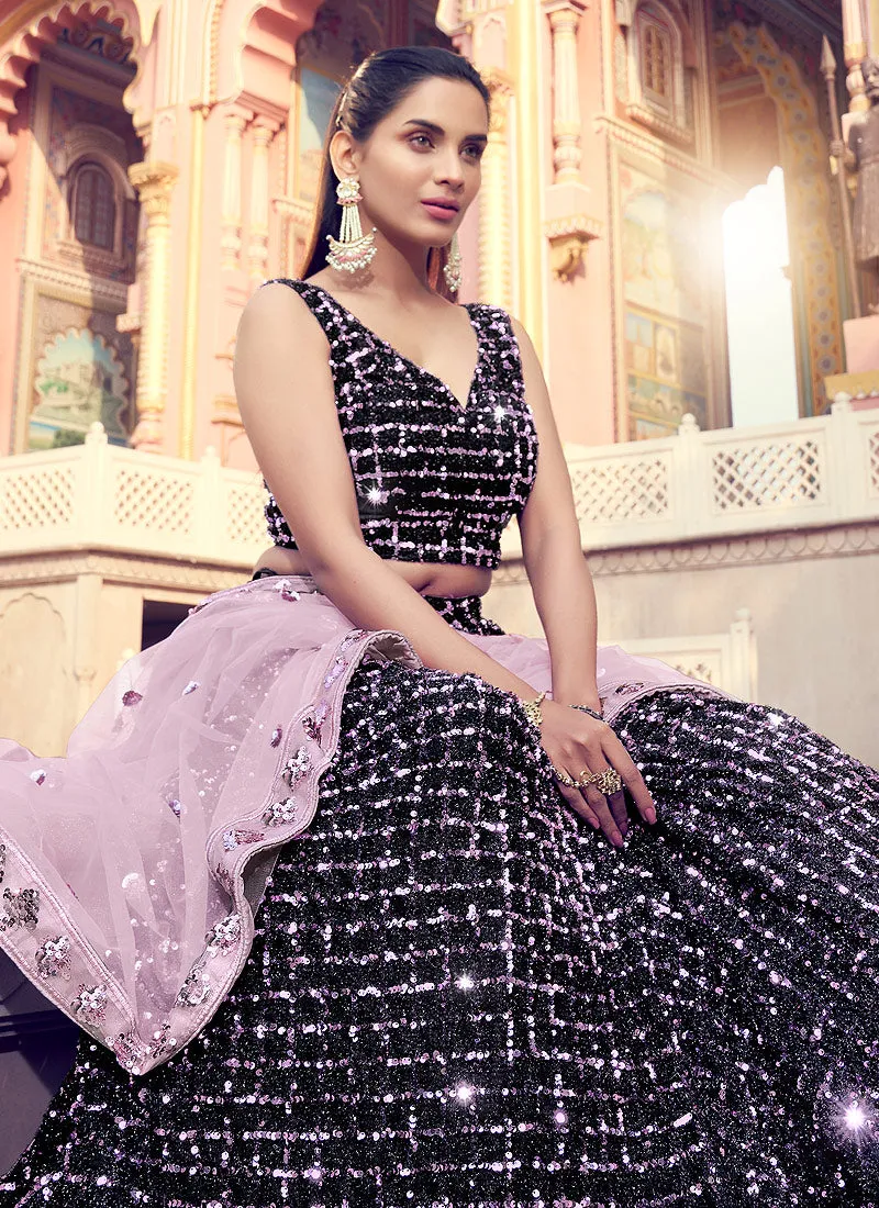 Black And Purple Sequence Embroidered Lehenga Choli